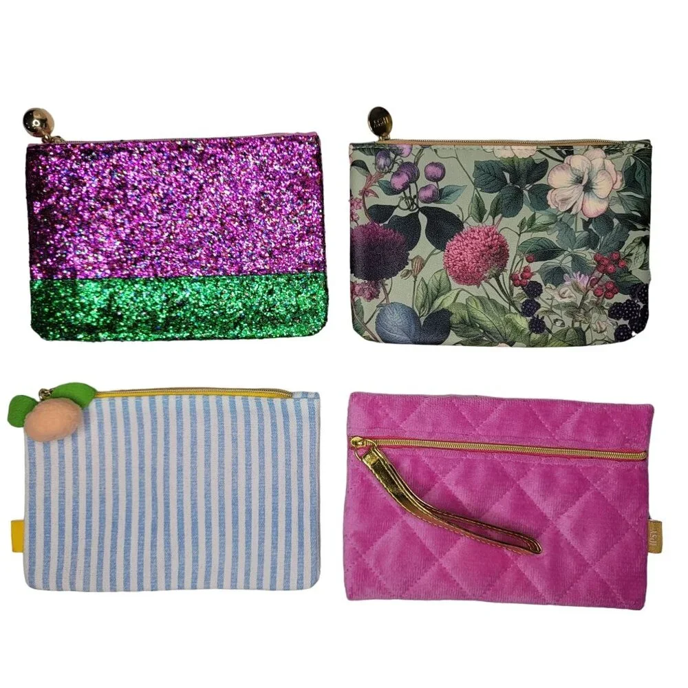 ipsy cosmetic makeup bag lot of 4 NEW glitter, floral, pink, peach no makeup - Picture 1 of 6